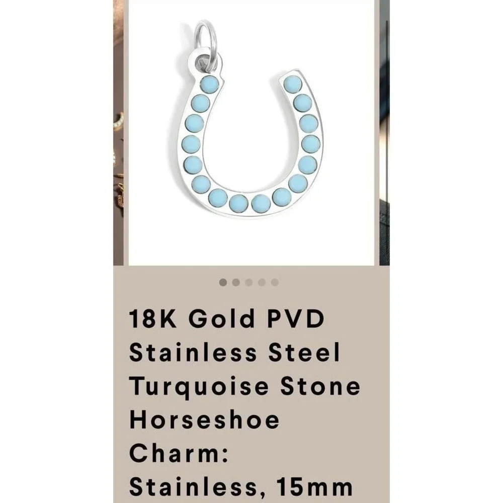 18K‎ Gold PVD Stainless Steel Turquoise Stone Horseshoe Charm 15mm NEW